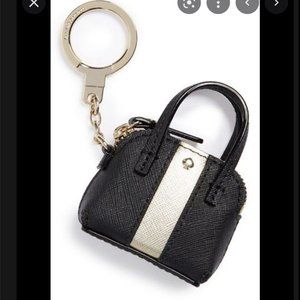 Kate Spade black gold Racer Stripe Mini Maise Keychain keyring fob